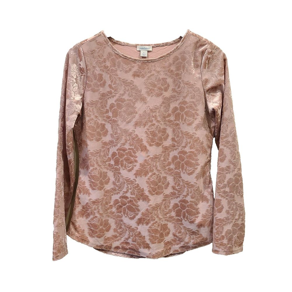 Sundance Womens Velvet Burnout Top Small Blush Pink Floral Long Sleeve Bohemian